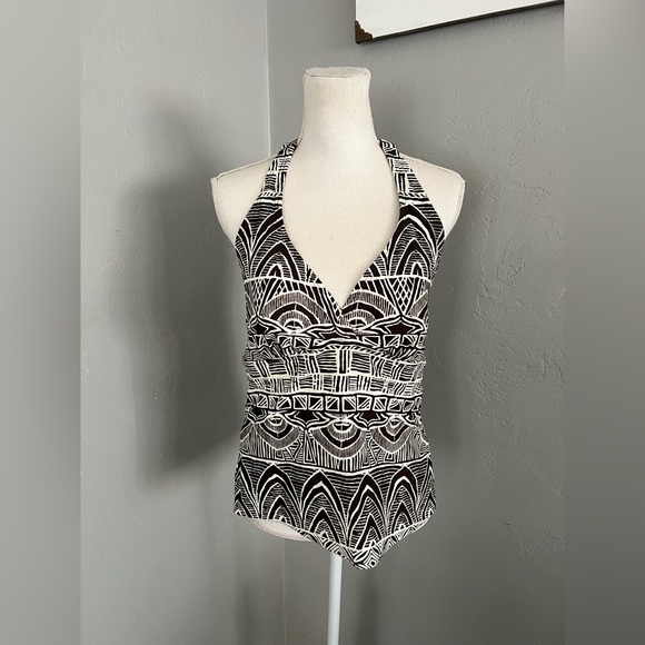 CROFT & BARROW TANKINI TOP BROWN & WHITE SIZE 14 - Picture 1 of 9